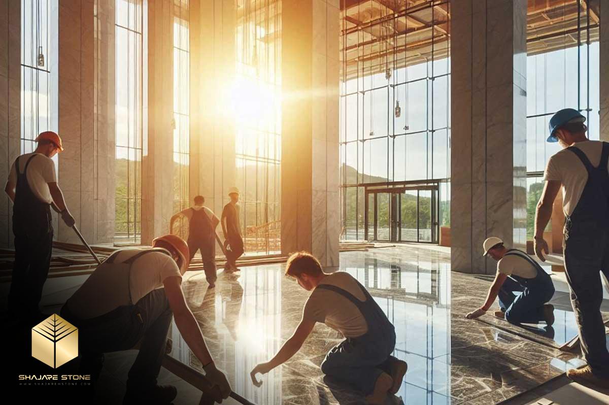 Installing marble in the building